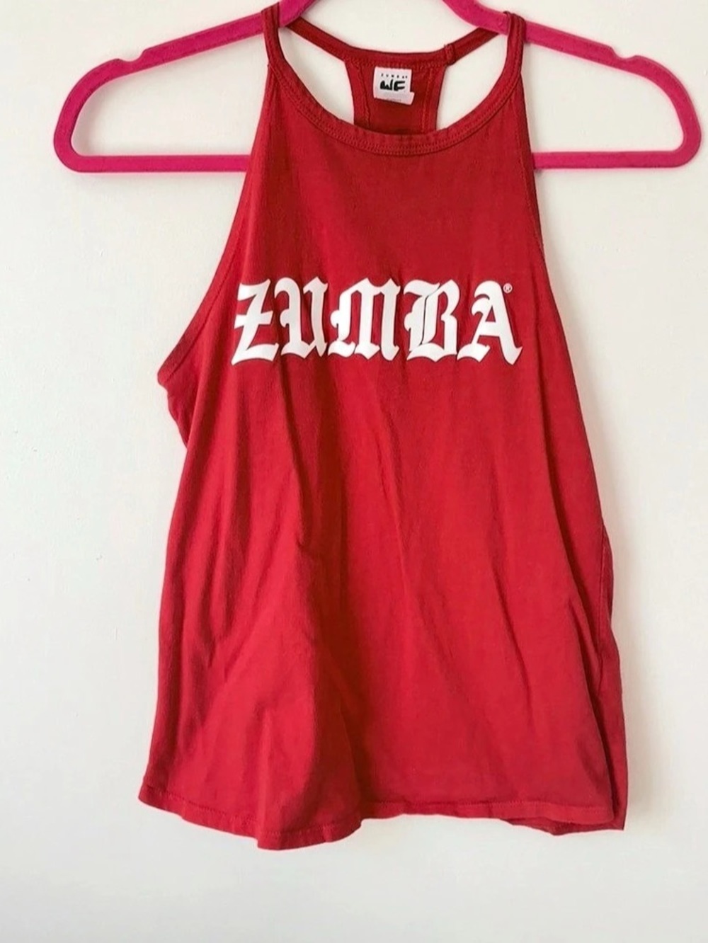 Zumba Wear Red English Logo High-Neck Tank Top with Floral Back XS